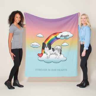 Black And White Papillon Cute Dog Rainbow Memorial Fleece Blanket