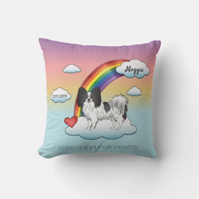 Black And White Papillon Cute Dog Rainbow Memorial Throw Pillow (Front)