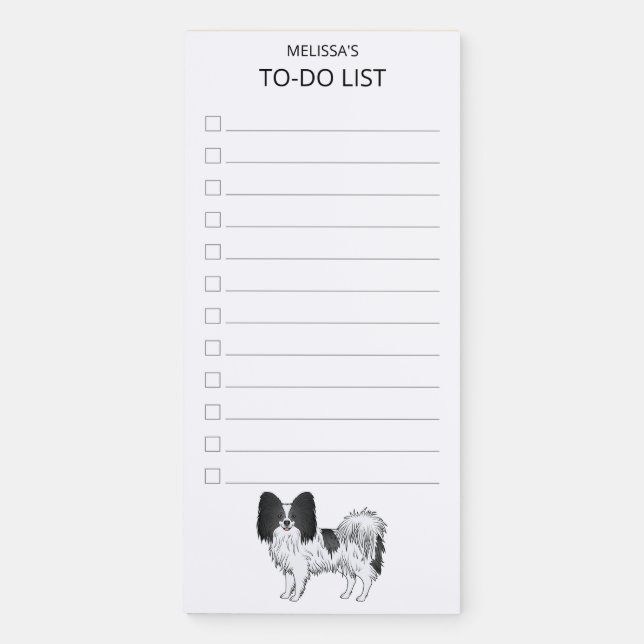 Black And White Papillon Cute Dog To-Do List Magnetic Notepad (Front)