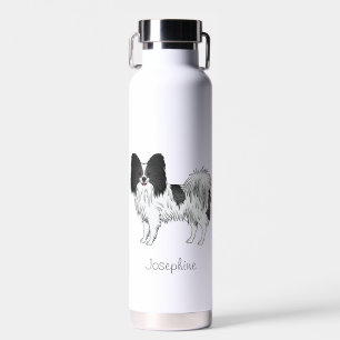 Black And White Papillon Cute Dog With Custom Name Water Bottle
