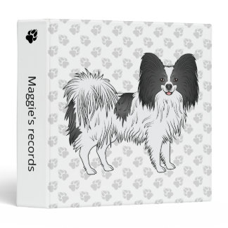 Black And White Papillon Cute Dog With Custom Text 3 Ring Binder