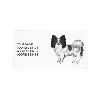 Black And White Papillon Cute Dog With Custom Text Label