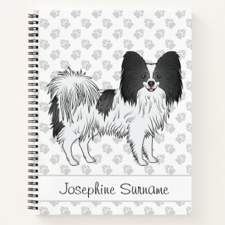 Black And White Papillon Cute Dog With Custom Text Notebook