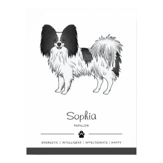 Black And White Papillon Cute Dog With Custom Text Poster