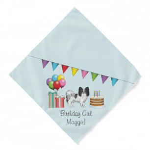 Black And White Papillon Dog Colorful Birthday Bandana