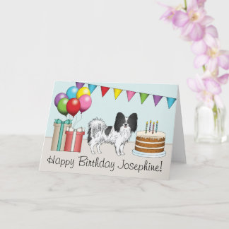 Black And White Papillon Dog Colorful Birthday Card