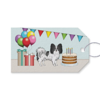 Black And White Papillon Dog Colorful Birthday Gift Tags