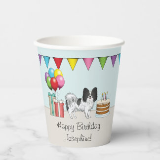 Black And White Papillon Dog Colorful Birthday Paper Cups
