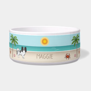 Black And White Papillon Dog Tropical Summer Beach Bowl