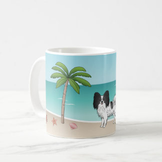 Black And White Papillon Dog Tropical Summer Beach Coffee Mug