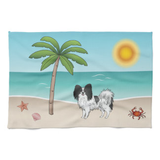 Black And White Papillon Dog Tropical Summer Beach Kitchen Towel
