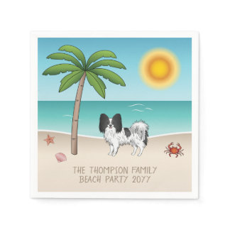 Black And White Papillon Dog Tropical Summer Beach Napkins