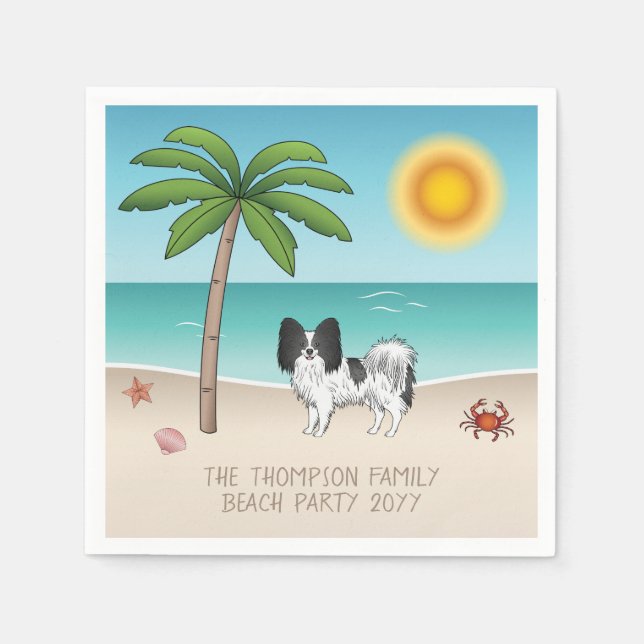 Black And White Papillon Dog Tropical Summer Beach Napkins (Front)