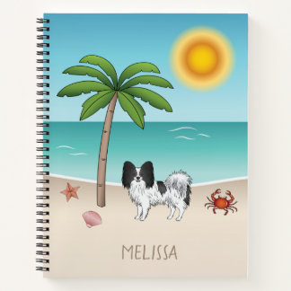 Black And White Papillon Dog Tropical Summer Beach Notebook