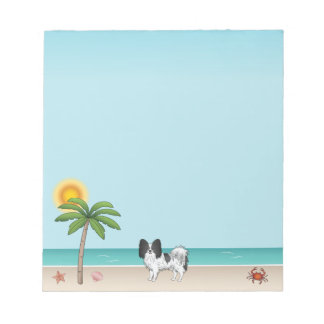Black And White Papillon Dog Tropical Summer Beach Notepad