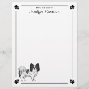 Black And White Papillon Dog With Paws And Text Letterhead