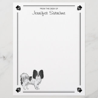 Black And White Papillon Dog With Paws And Text Letterhead