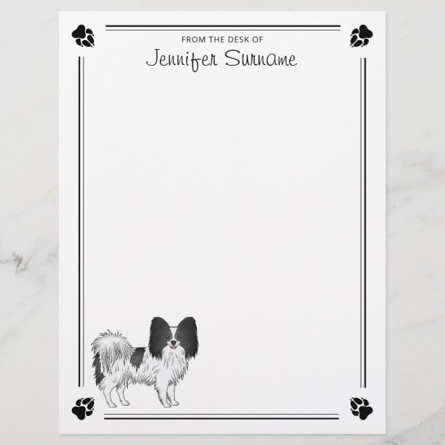 Black And White Papillon Dog With Paws And Text Letterhead (Front)