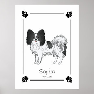 Black And White Papillon Dog With Paws And Text Poster