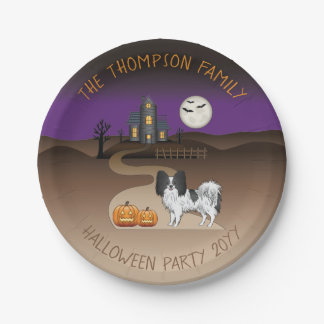 Black And White Papillon &amp; Halloween Haunted House Paper Plates