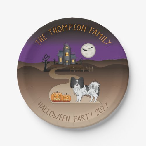 Black And White Papillon  Halloween Haunted House Paper Plates