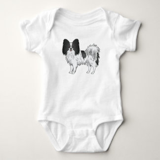 Black And White Papillon Happy Cartoon Dog Baby Bodysuit