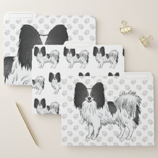 Black And White Papillon Happy Cartoon Dog File Folder