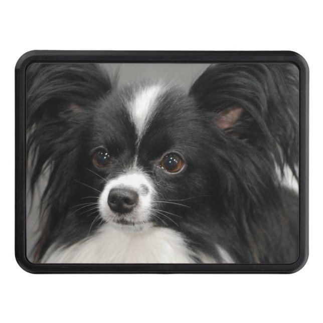 Black and White Papillon Hitch Cover (Front)