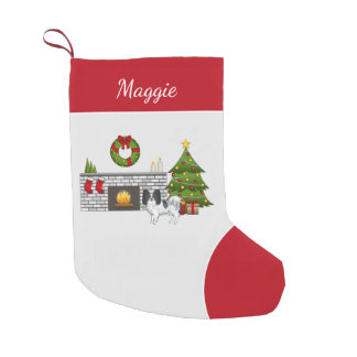 Black And White Papillon In A Christmas Room Small Christmas Stocking