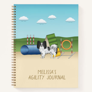 Black And White Papillon With Agility Equipment Notebook