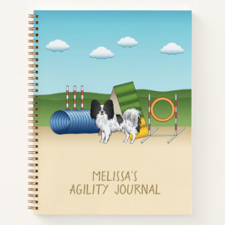 Black And White Papillon With Agility Equipment Notebook