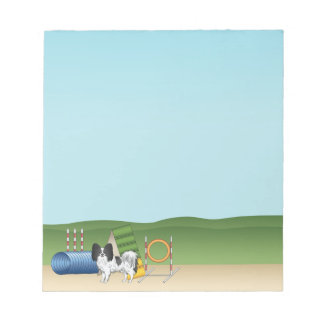 Black And White Papillon With Agility Equipment Notepad