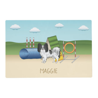Black And White Papillon With Agility Equipment Placemat