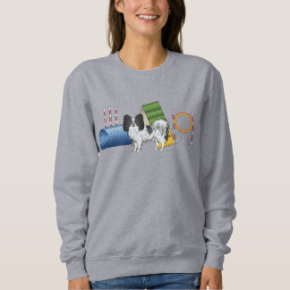 Black And White Papillon With Agility Equipment Sweatshirt