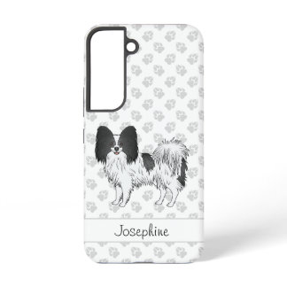 Black And White Papillon With Custom Name And Paws Samsung Galaxy S22 Case