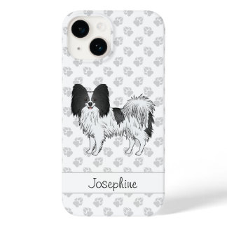 Black And White Papillon With Paws And Custom Name Case-Mate iPhone 14 Case