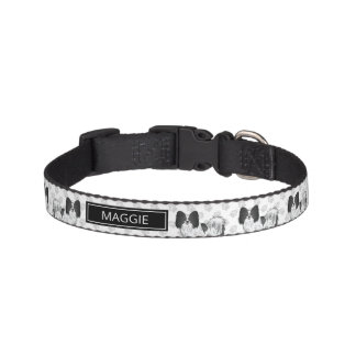 Black And White Papillon With Paws And Custom Name Pet Collar