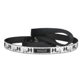 Black And White Papillon With Paws And Custom Name Pet Leash