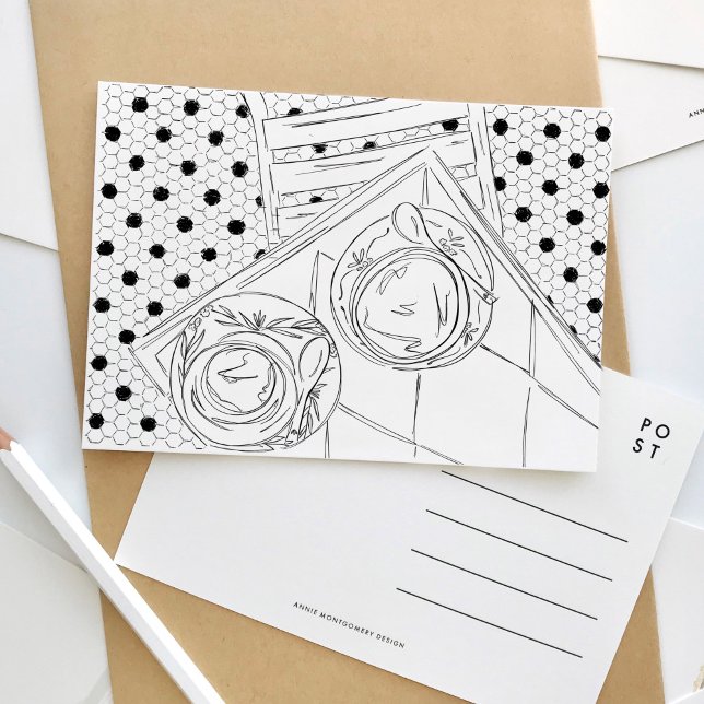 Black and White Paris Bistro Postcard (Black and white Paris cafe bistro travel postcard.)