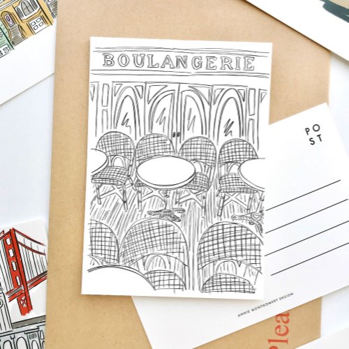 Black and White Paris Cafe Boulangerie Postcard