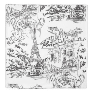 Black and White Paris Eiffel Toile  Duvet Cover