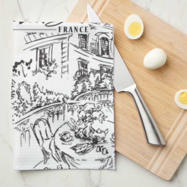 Black and White Paris Eiffel Toile  Kitchen Towel (Quarter Fold)