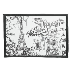 Black and White Paris Eiffel Toile  Pillow Case