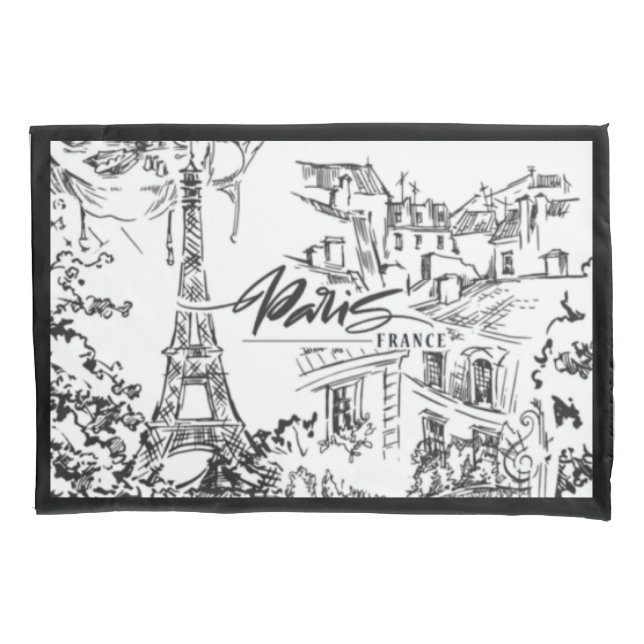 Black and White Paris Eiffel Toile  Pillow Case (Front)