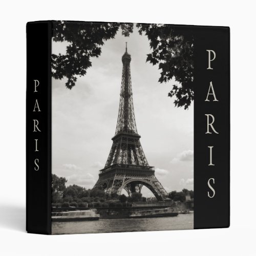 Black and White Paris Eiffel Tower 3 Ring Binder