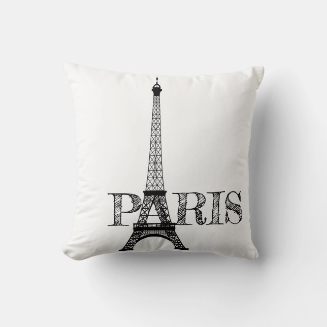Black and White Paris Eiffel Tower Throw Pillow (Front)