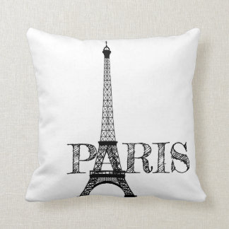 Black and White Paris Eiffel Tower Throw Pillow