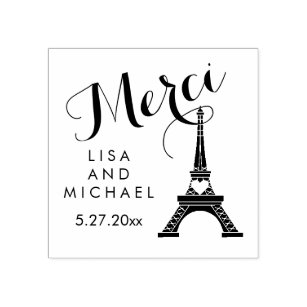 Black and White Paris Eiffel Tower Wedding Merci Rubber Stamp