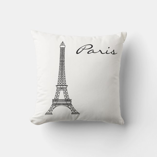 Black and White Paris Landmark Throw Pillow (Front)