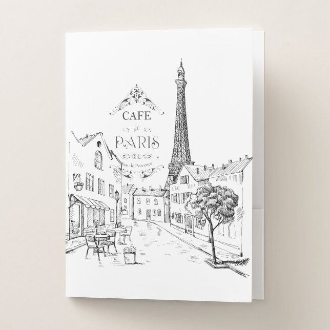 Black and white Paris theme Pocket Folder (Front)